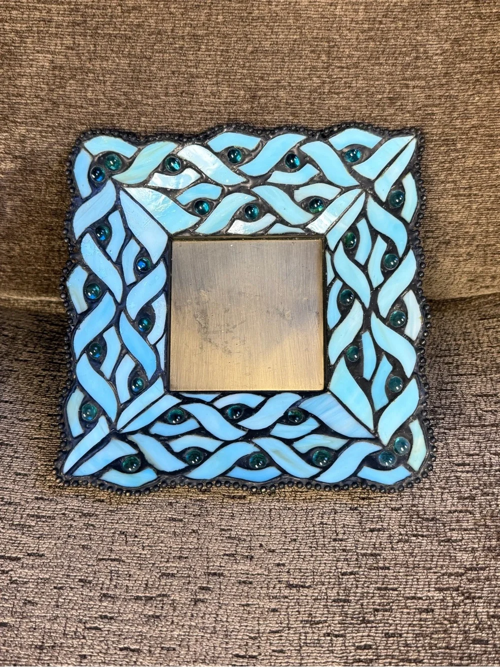 Retired PartLite Spring Water Pillar Candle Holder Tiffany-Style Blue Glass